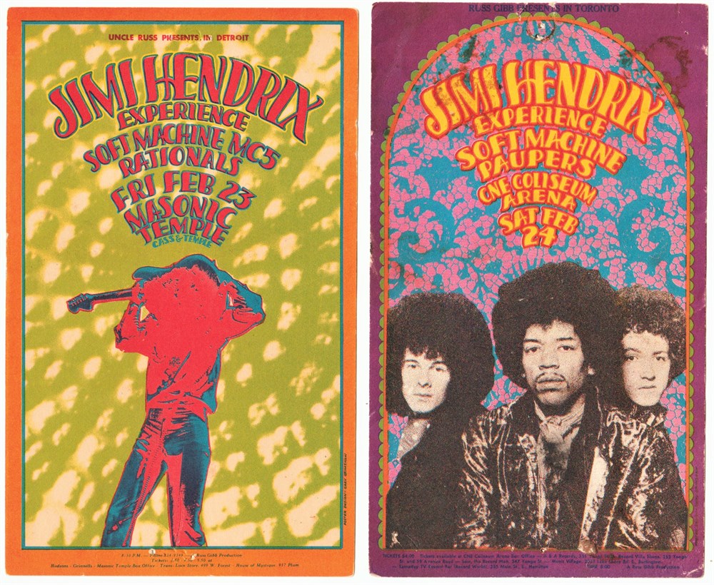 Concertposterauction.com - RGP 68/70 Jimi Hendrix Experience  Detroit/Toronto 1968 Gary Grimshaw Postcards