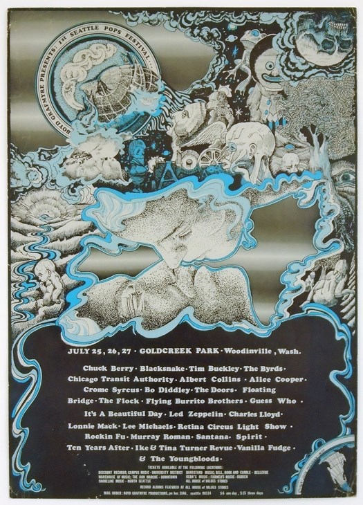  - Seattle Pop Festival 1969 AOR  John Moehring  Poster w/Doors, Led Zeppelin