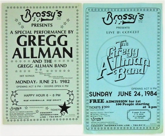 Gregg Allman Brassys Cocoa Beach Fl 19821984 Xl Concert Flyers 3807