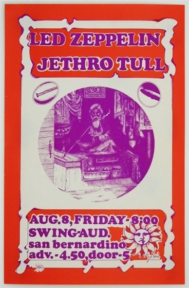 Led Zeppelin Jethro Tull Swing Auditorium San Bernardino CA 1969 Concert Poster