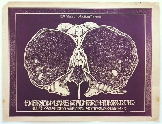 Emerson, Lake & Palmer Humble Pie San Antonio TX 1971 Concert Poster