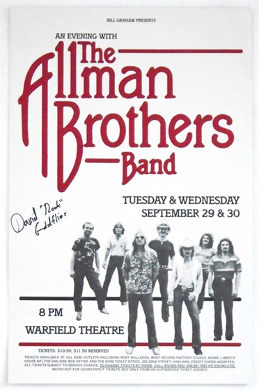 Allman Brothers Band Warfield San Francisco 1981 Poster SIGNED David Goldflies