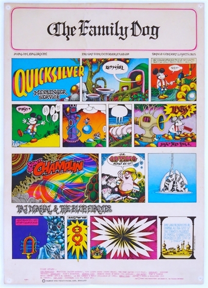 FD 89 Quicksilver Rick Griffin "Sunday Funnies" Poster WITH FAMILY DOG UK STAMPS
