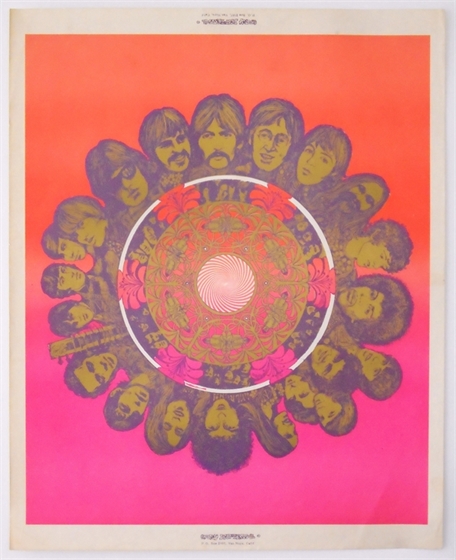 Gary Patterson Psychedelic Mandala 1967/8 Day-Glo Poster w/Beatles, Dylan, Doors