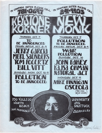 Jerry Garcia Merl Saunders Tuten SIGNED New Monk/Keystone Korner 1971 Flyer