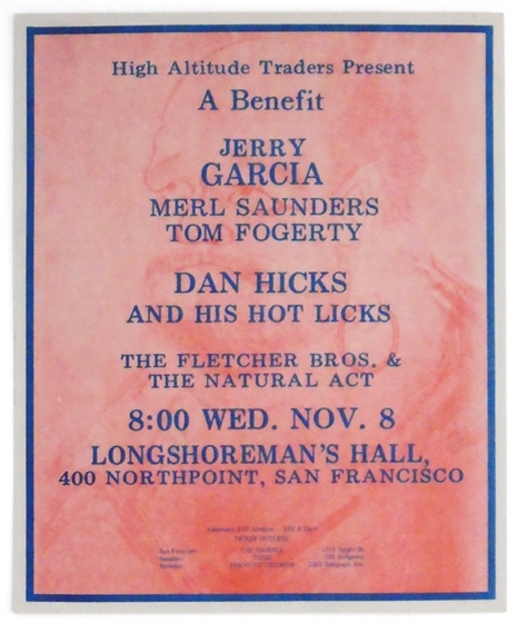 Jerry Garcia Merl Saunders Dan Hicks 1972 Cardboard SF Benefit Concert Poster