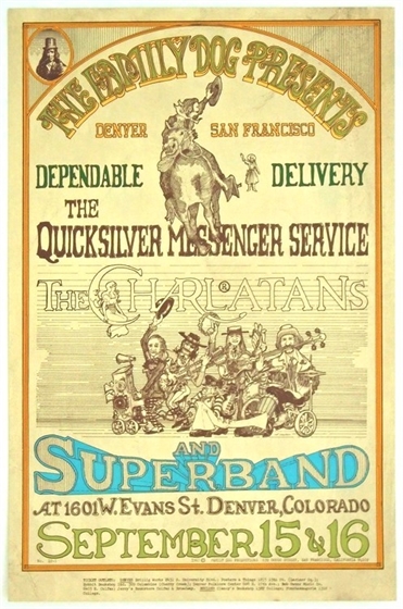 FD D-2 Quicksilver Messenger Service Charlatans 1967 Denver Dog Concert Poster