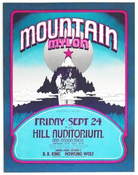 Mountain Mylon Hill Auditorium Ann Arbor MI 1971 Gary Grimshaw Concert Poster