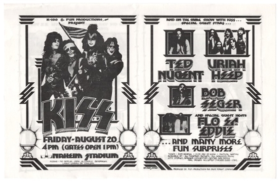 KISS ZZ Top Anaheim Stadium 1976 Double-Sided Concert Handbill