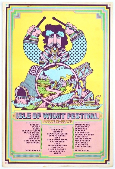 1970 Isle of Wight Festival UK FIRST-STATE Poster w/Hendrix, Doors, the Who