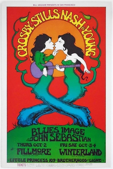 BG 194 Crosby, Stills, Nash & Young Janis Joplin 1969 Greg Irons Fillmore Poster