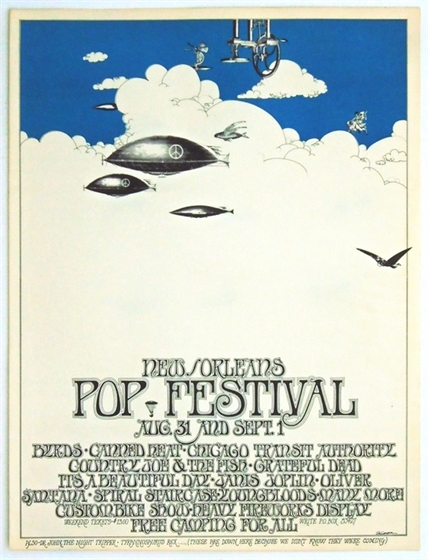 New Orleans Pop Festival 1969 1st State Poster w/Grateful Dead, Janis Joplin