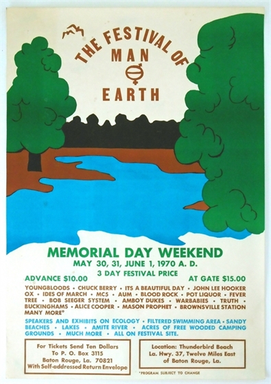 Festival of Man and Earth 1970 Event Poster w/MC5, Youngbloods, Alice Cooper