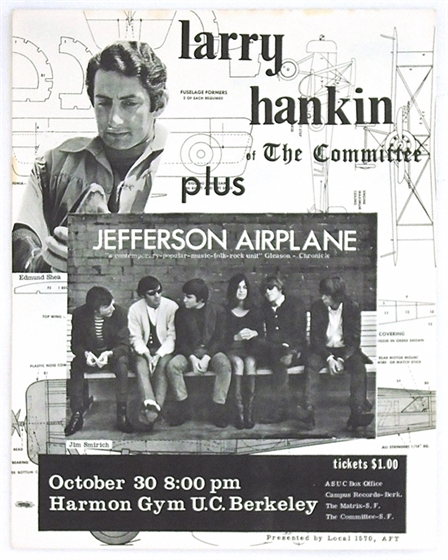 Jefferson Airplane Larry Hankin Harmon Gymnasium 1965 AOR 2.135 Concert Poster