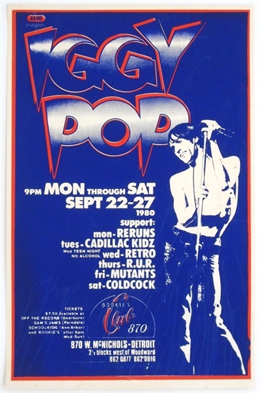 Iggy Pop Bookie's Detroit 1980 AOR 4.186 Gary Grimshaw SILKSCREEN Poster