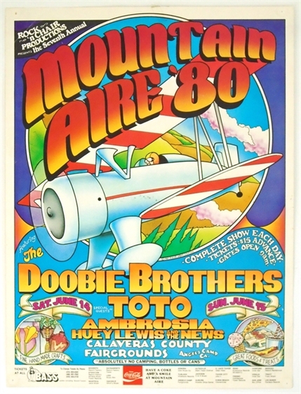 Doobie Brothers Toto Huey Lewis & the News Mountain Aire 1980 Concert Poster