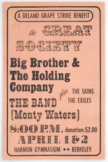 Great Society Big Brother UC Berkeley 1966 Delano Grape Strike Benefit Poster