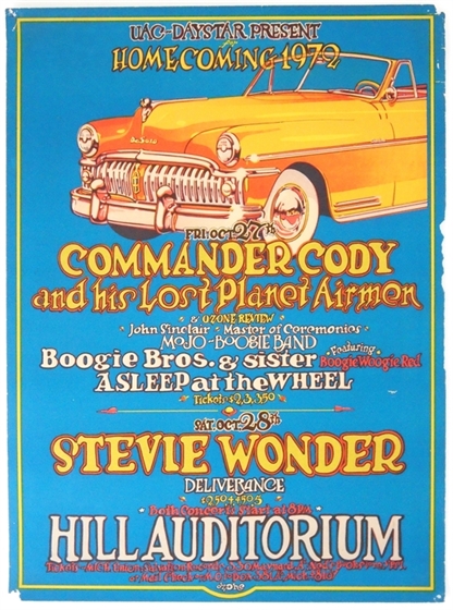 Stevie Wonder Commander Cody 1972 U.M. Homecoming Hill Auditorium Ozone Poster