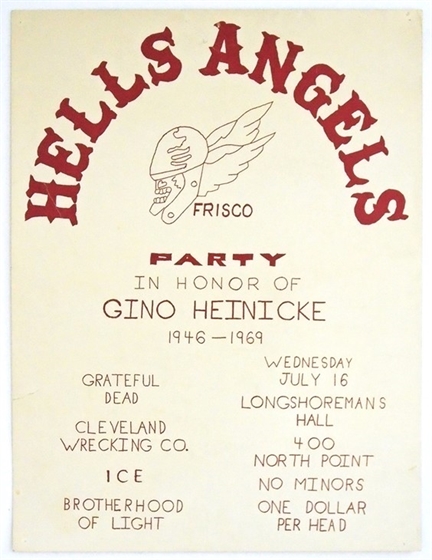 Grateful Dead Hells Angels Gino Heinicke Memorial 1969 Concert Poster