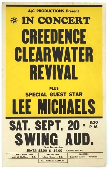 Creedence Clearwater Revival Swing Auditorium 1969 Cardboard Concert Poster