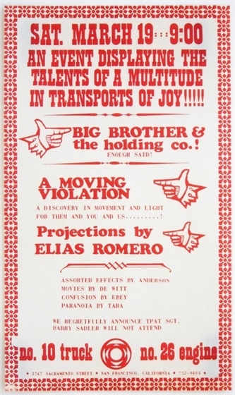 Big Brother & the Holding Co. Firehouse 1966 AOR 2.211 Concert Flyer