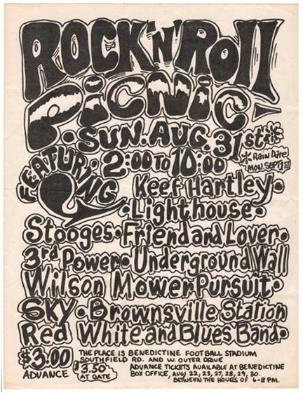 Rock N' Roll Picnic 1969 Oddball RGP Concert Flyer w/Stooges