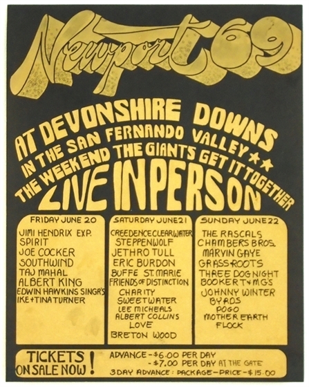 Newport Pop Festival 1969 Advance Ticket Poster w/Jimi Hendrix, Byrds, Spirit