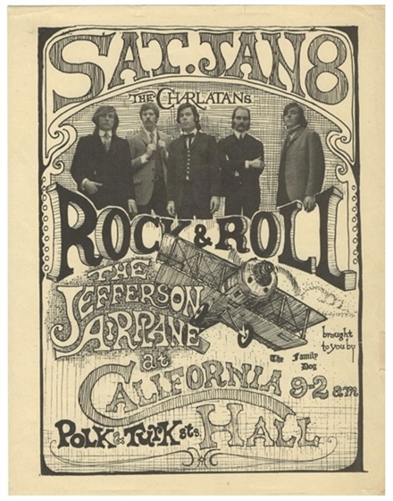 FD-IV Jefferson Airplane Charlatans "Rock & Roll" 1966 California Hall Flyer